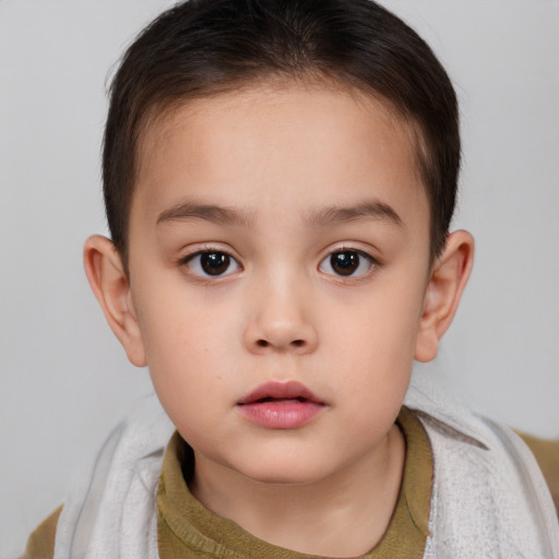 Neutral white child female with short  brown hair and brown eyes