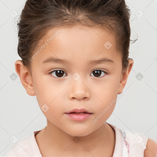 Neutral white child female with short  brown hair and brown eyes