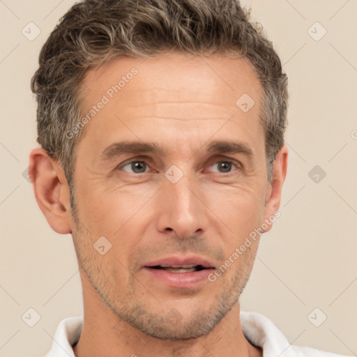 Neutral white adult male with short  brown hair and brown eyes