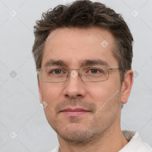 Neutral white adult male with short  brown hair and brown eyes