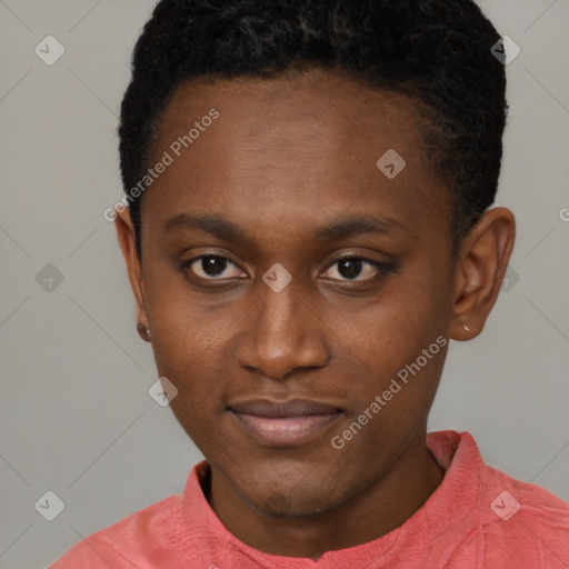 Neutral black young-adult male with short  brown hair and brown eyes