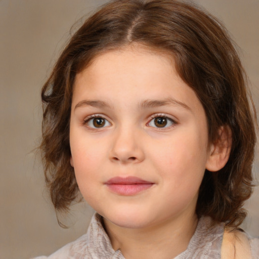 Neutral white child female with medium  brown hair and brown eyes