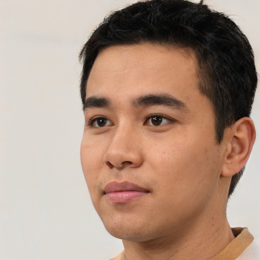 Neutral white young-adult male with short  black hair and brown eyes