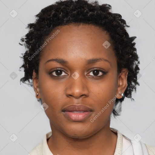 Neutral black young-adult female with short  brown hair and brown eyes