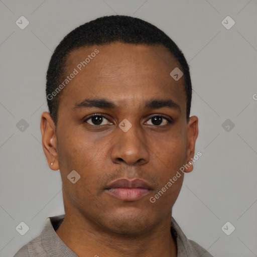 Neutral black young-adult male with short  brown hair and brown eyes