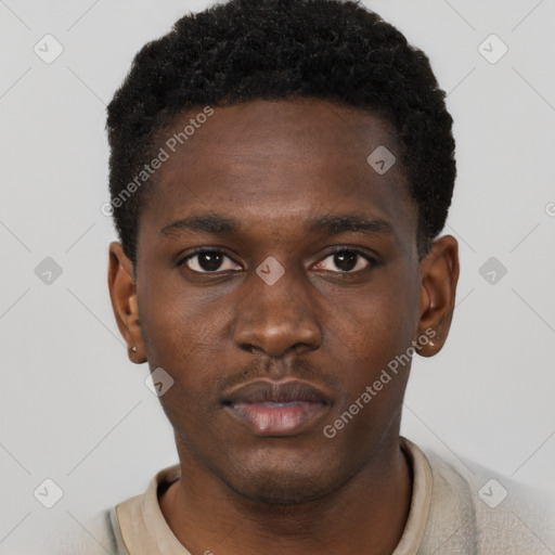 Neutral black young-adult male with short  brown hair and brown eyes