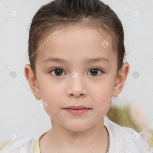 Neutral white child female with short  brown hair and brown eyes