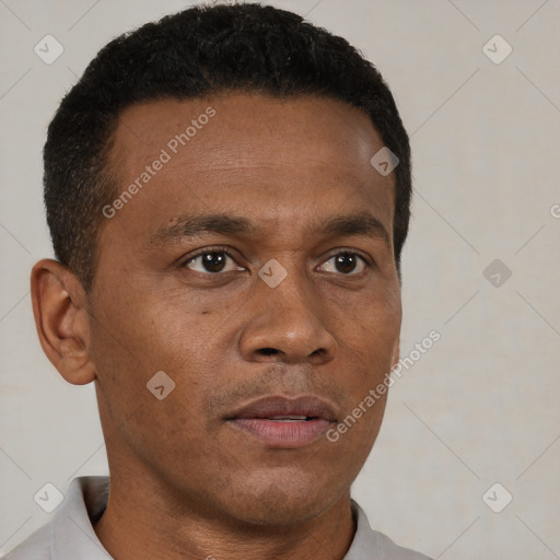 Neutral black young-adult male with short  brown hair and brown eyes