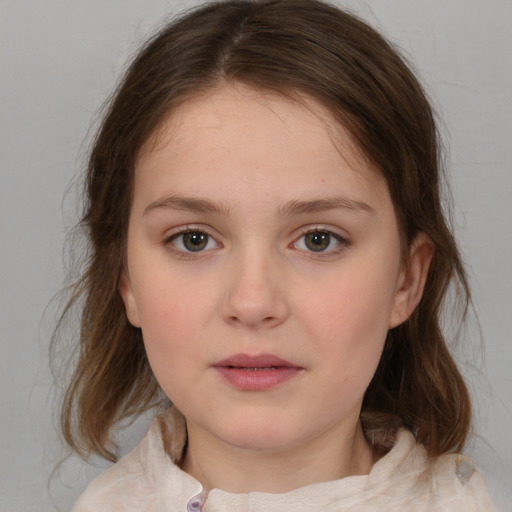 Neutral white child female with medium  brown hair and brown eyes