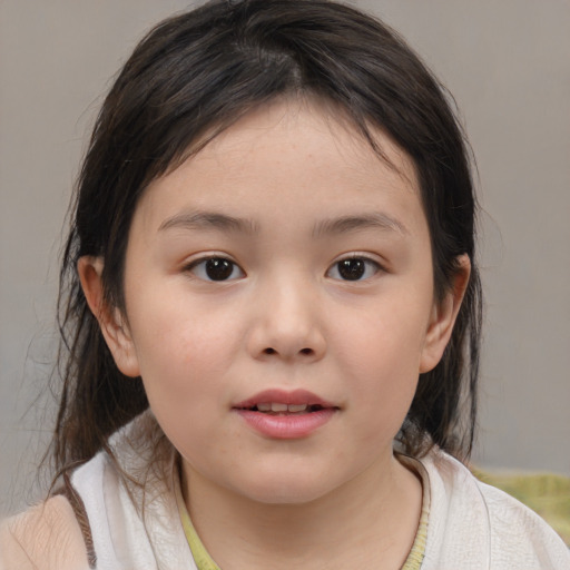 Neutral white child female with medium  brown hair and brown eyes