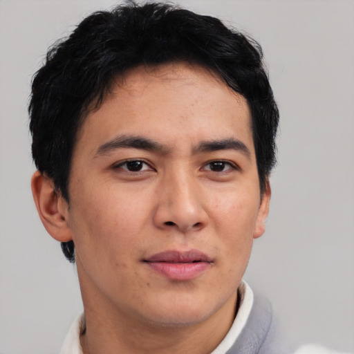 Neutral asian young-adult male with short  brown hair and brown eyes
