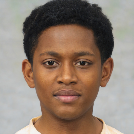 Neutral black young-adult male with short  brown hair and brown eyes
