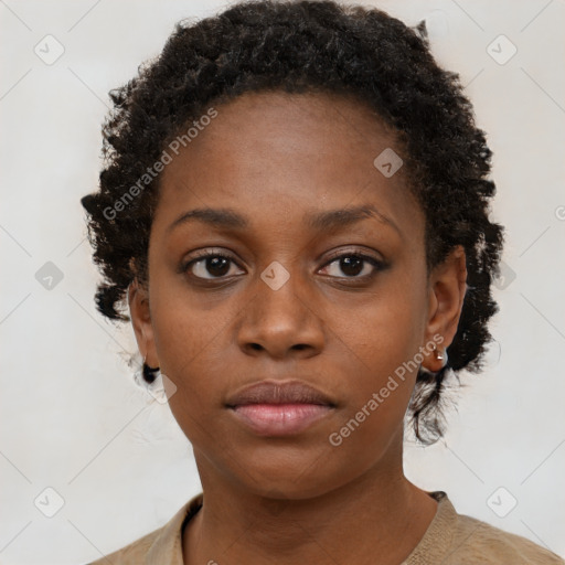 Neutral black young-adult female with short  brown hair and brown eyes