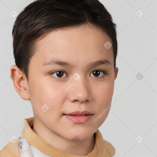 Neutral white child female with short  brown hair and brown eyes