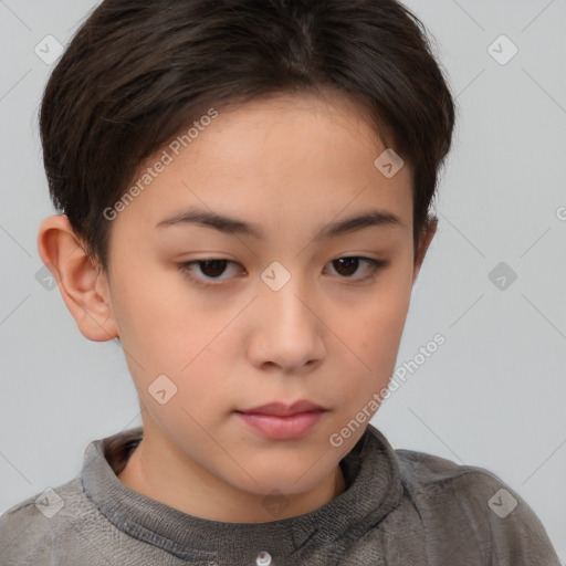 Neutral white child female with short  brown hair and brown eyes