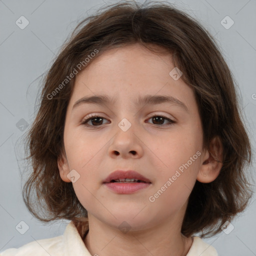 Neutral white child female with medium  brown hair and brown eyes