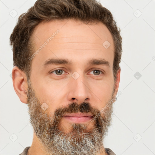 Neutral white adult male with short  brown hair and brown eyes