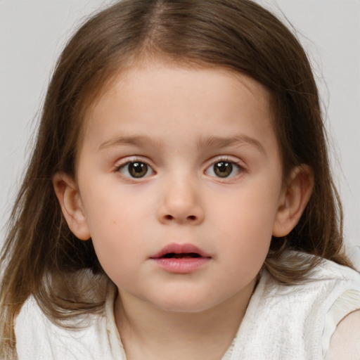 Neutral white child female with medium  brown hair and brown eyes