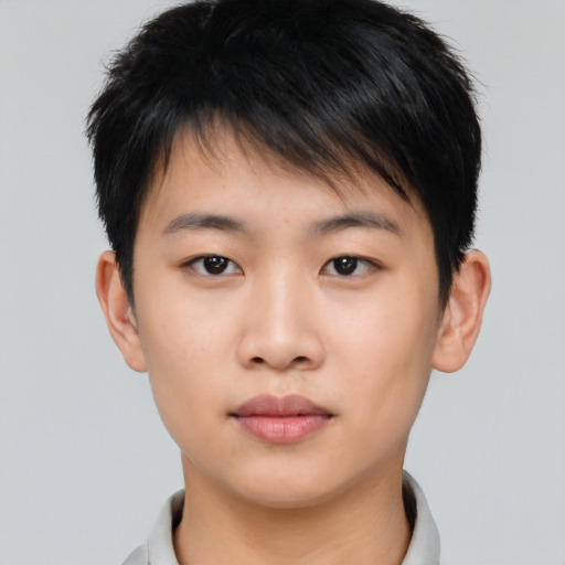 Neutral asian young-adult male with short  brown hair and brown eyes