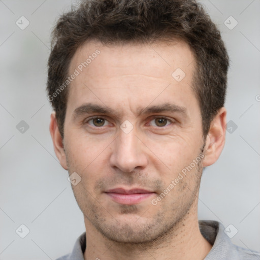 Neutral white adult male with short  brown hair and brown eyes