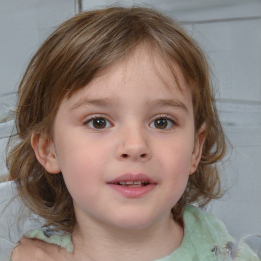 Neutral white child female with medium  brown hair and grey eyes