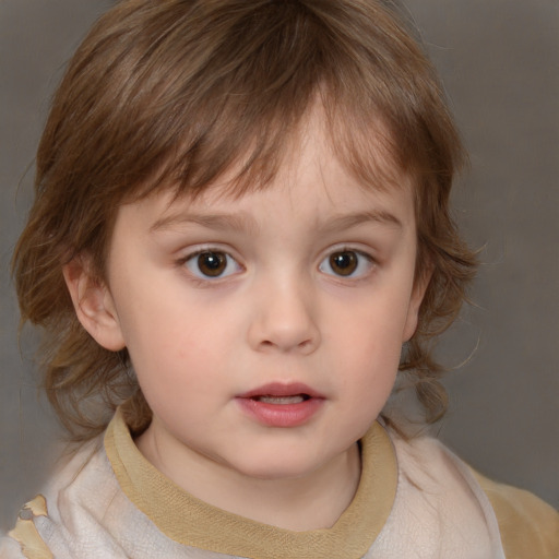 Neutral white child female with medium  brown hair and brown eyes