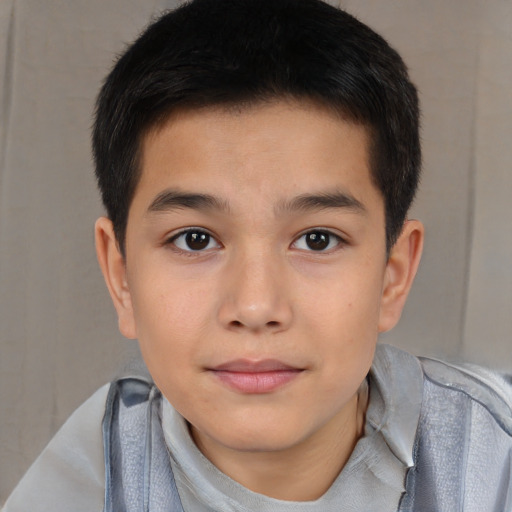 Joyful white child male with short  brown hair and brown eyes