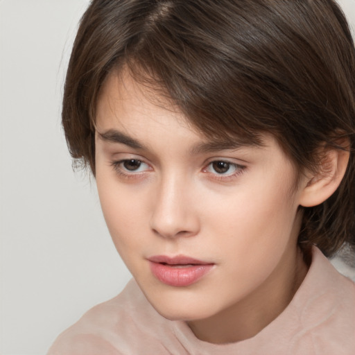 Neutral white child female with medium  brown hair and brown eyes