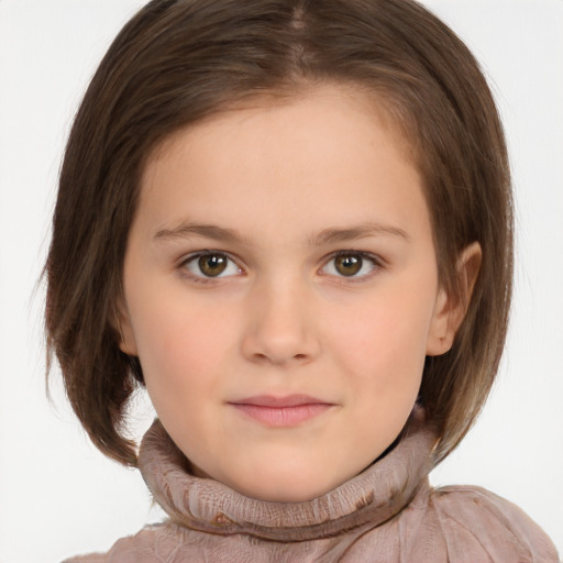 Neutral white child female with long  brown hair and brown eyes