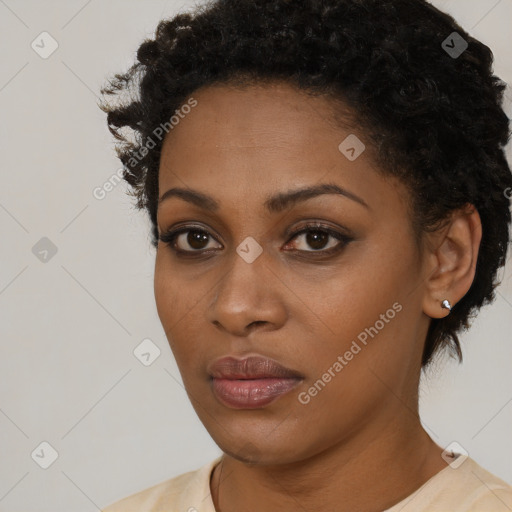 Neutral black young-adult female with short  brown hair and brown eyes