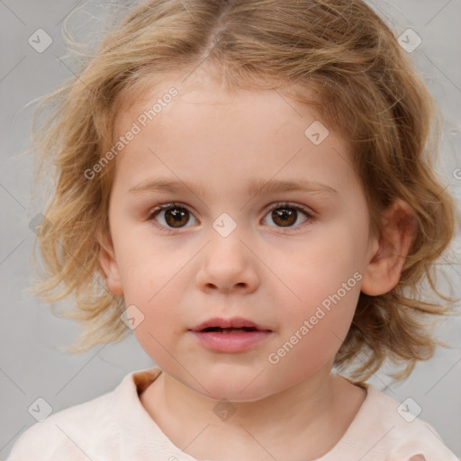 Neutral white child female with medium  brown hair and brown eyes