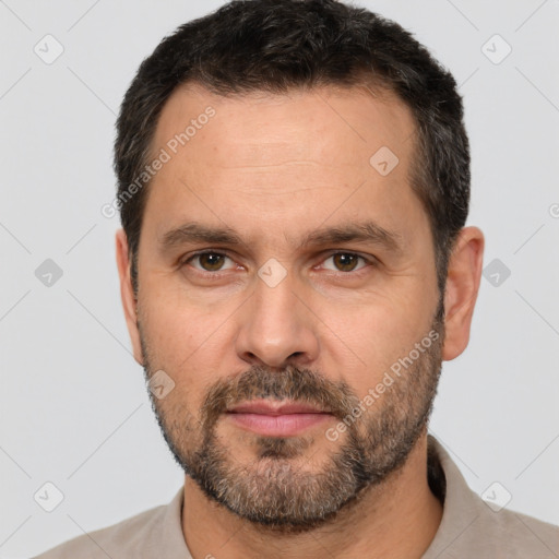 Neutral white adult male with short  brown hair and brown eyes