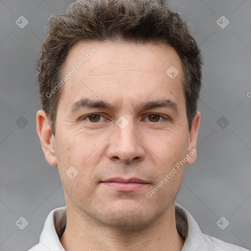 Neutral white adult male with short  brown hair and brown eyes