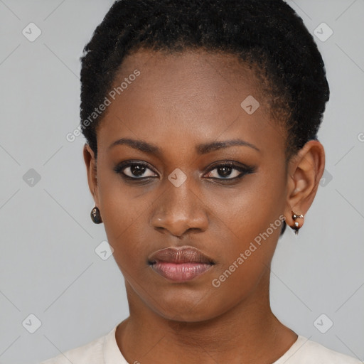 Neutral black young-adult female with short  brown hair and brown eyes