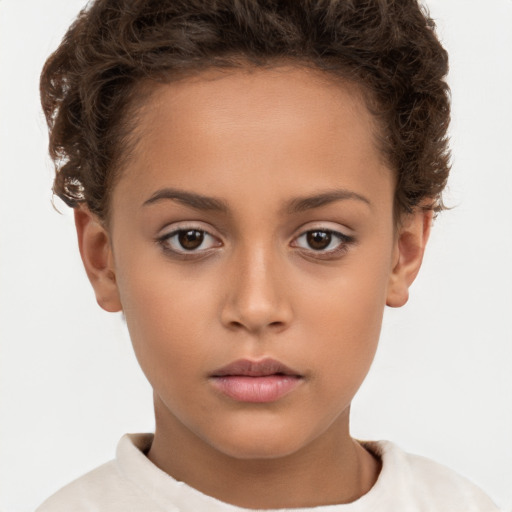 Neutral white child female with short  brown hair and brown eyes