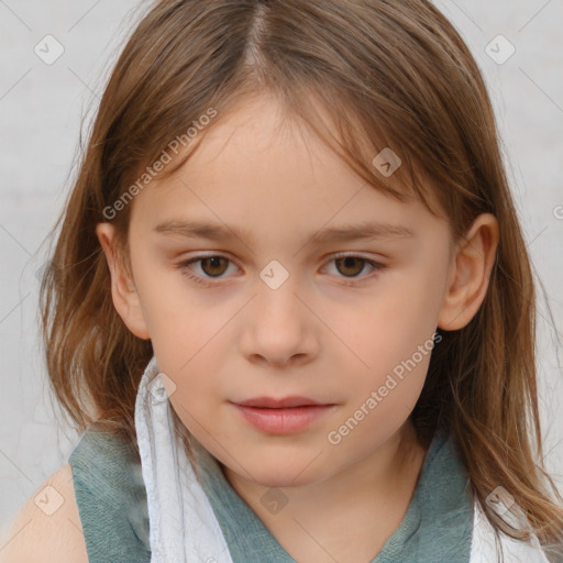 Neutral white child female with medium  brown hair and brown eyes