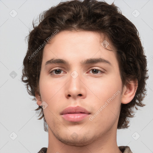 Neutral white young-adult male with medium  brown hair and brown eyes