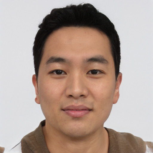 Neutral asian young-adult male with short  black hair and brown eyes