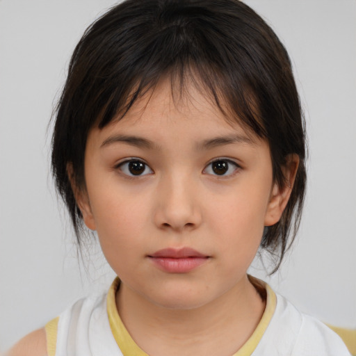 Neutral white child female with medium  brown hair and brown eyes