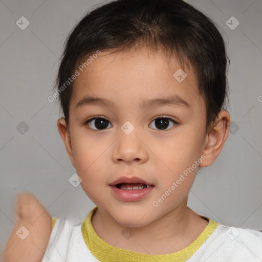 Neutral white child female with short  brown hair and brown eyes