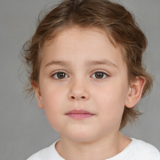 Neutral white child female with medium  brown hair and brown eyes