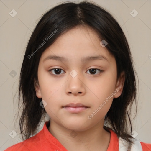 Neutral white child female with medium  brown hair and brown eyes