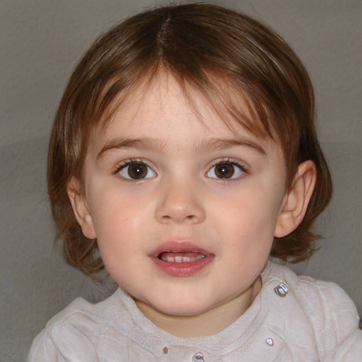 Neutral white child female with medium  brown hair and brown eyes