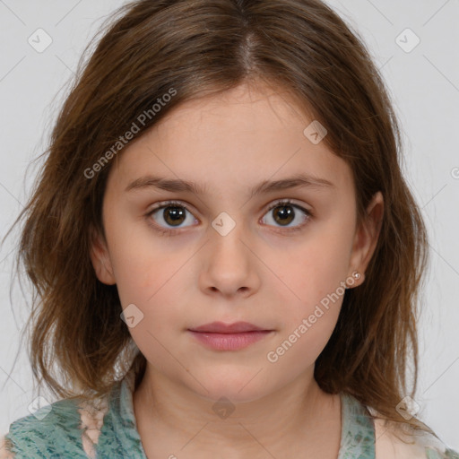 Neutral white child female with medium  brown hair and brown eyes