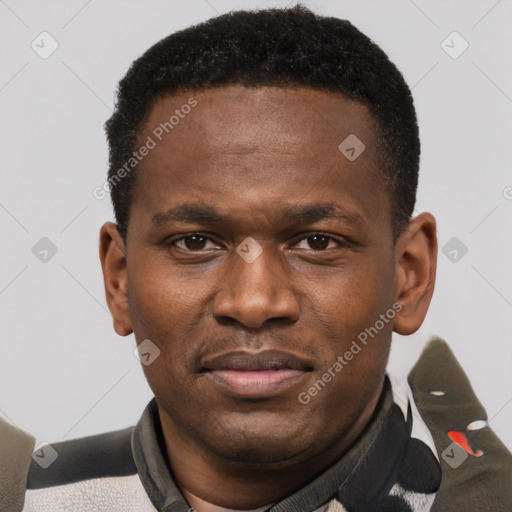 Neutral black young-adult male with short  brown hair and brown eyes
