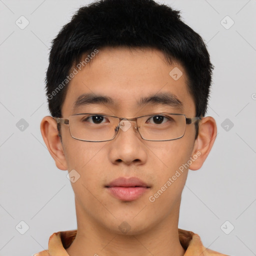 Neutral asian young-adult male with short  brown hair and brown eyes