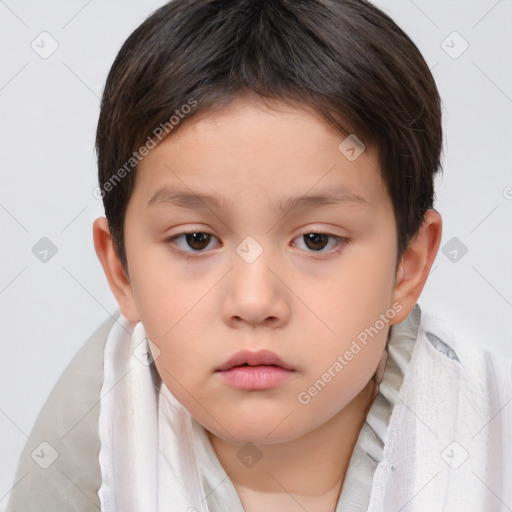 Neutral white child female with short  brown hair and brown eyes