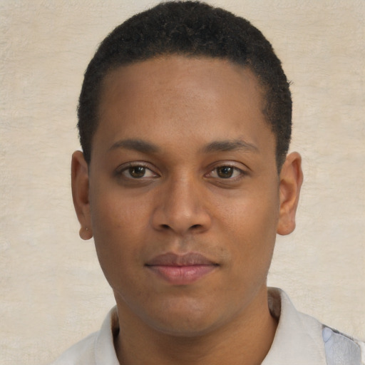 Neutral black young-adult male with short  brown hair and brown eyes