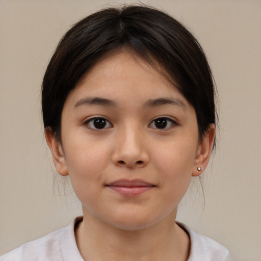 Neutral white child female with medium  brown hair and brown eyes