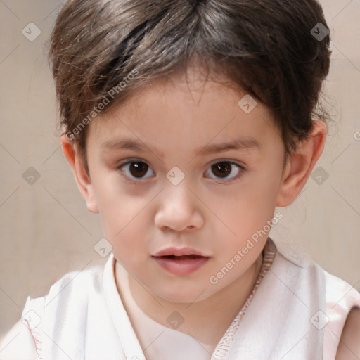 Neutral white child female with short  brown hair and brown eyes